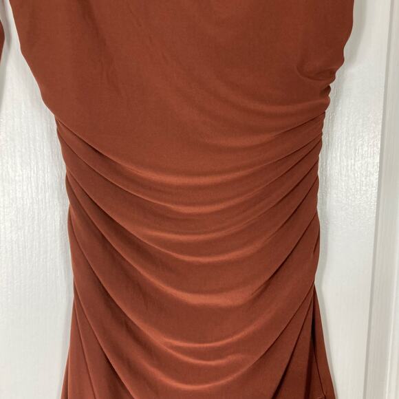 NWOT BEN DE LISI Dress US 6 Black Maxi Boat-Neck Cross Ruch Slit Side Stretch - Picture 4 of 14